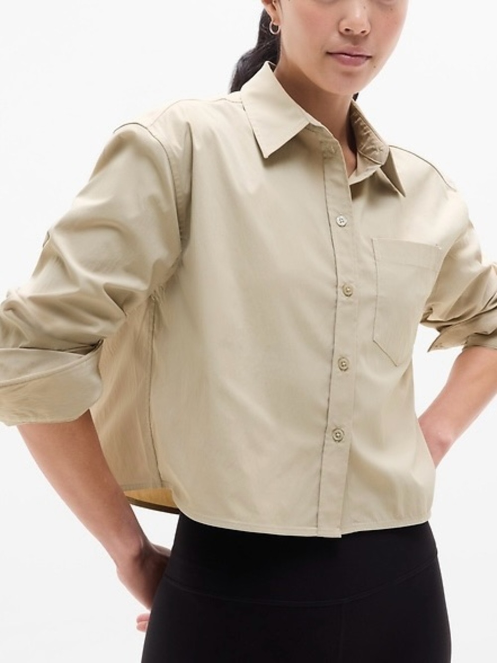 NEW! NEW! Athleta Beige Button-Down Ultra Crop Shirt Size Small